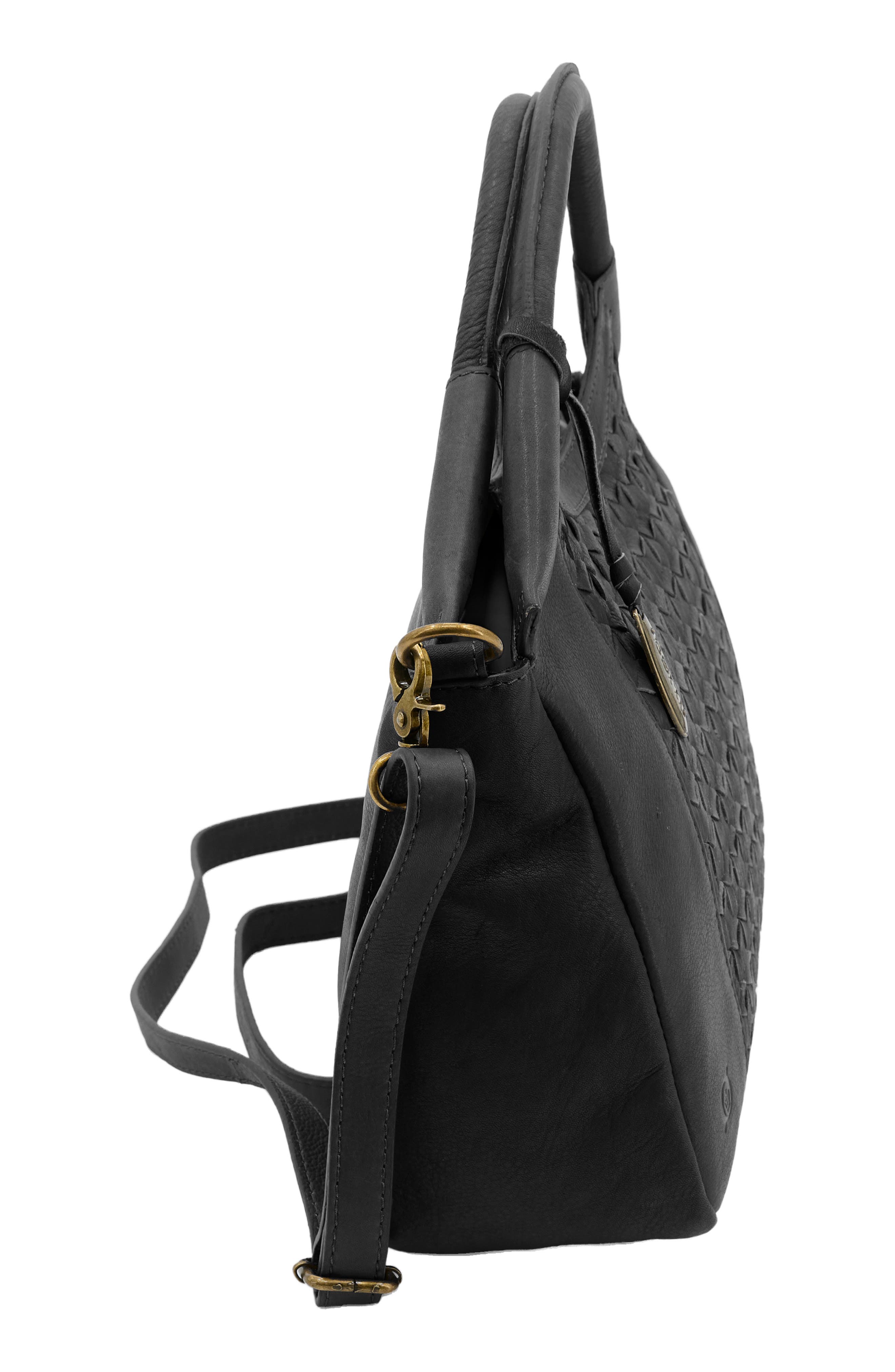 Børn Woven Leather Satchel, Alternate, color, Black