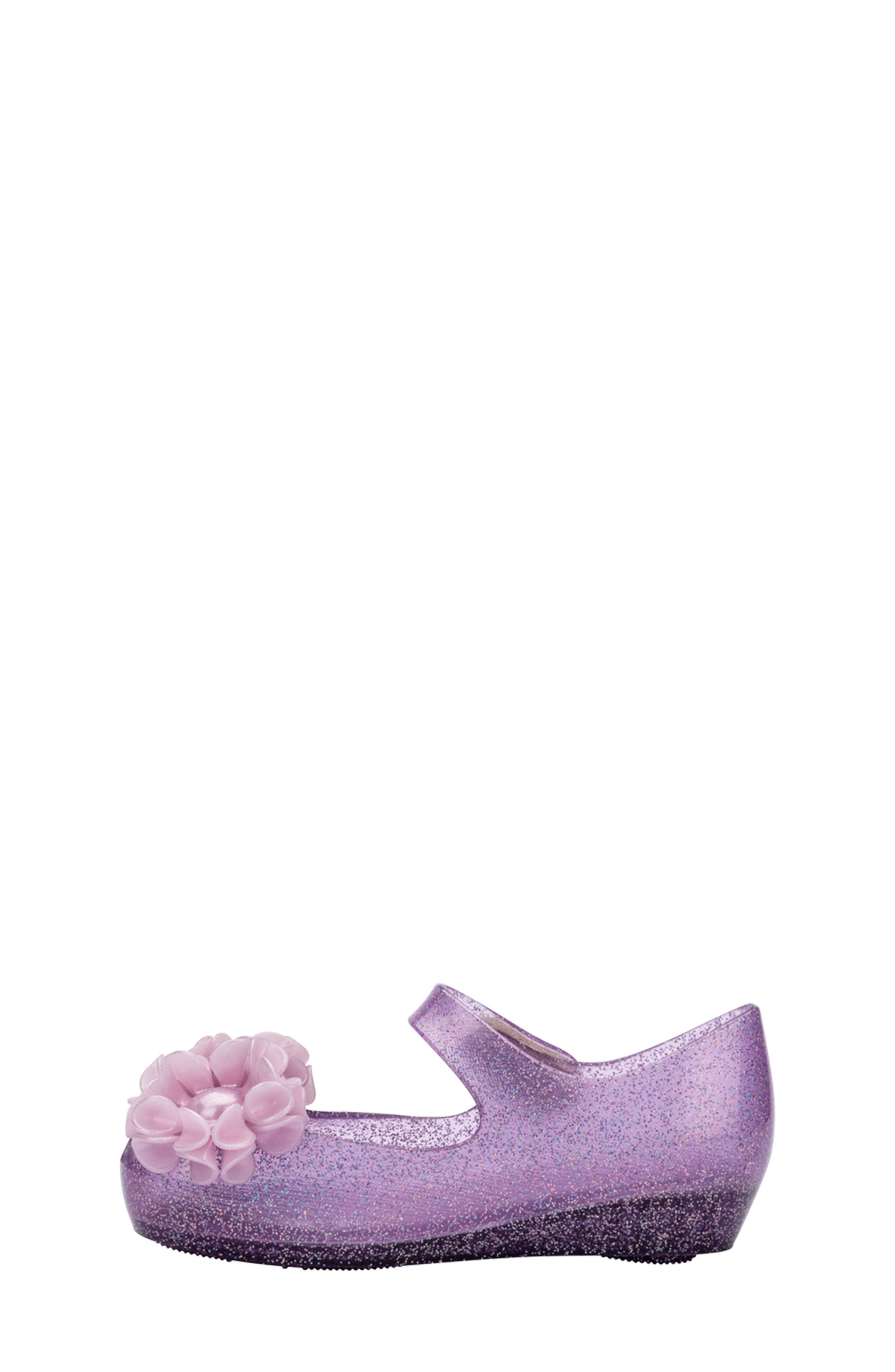Mini Melissa Kids' Mini Ultragirl Springtime Mary Jane Flat, Alternate, color, Lilac Glit