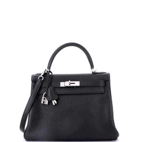 Kelly Handbag Black Togo with Palladium Hardware 28