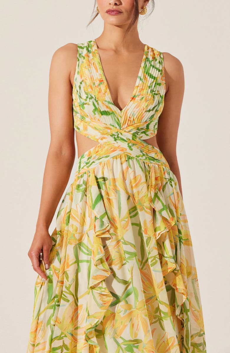 ASTR the Label Noya Floral Pleated Cutout Maxi Dress, Alternate, color, Yellow Gre