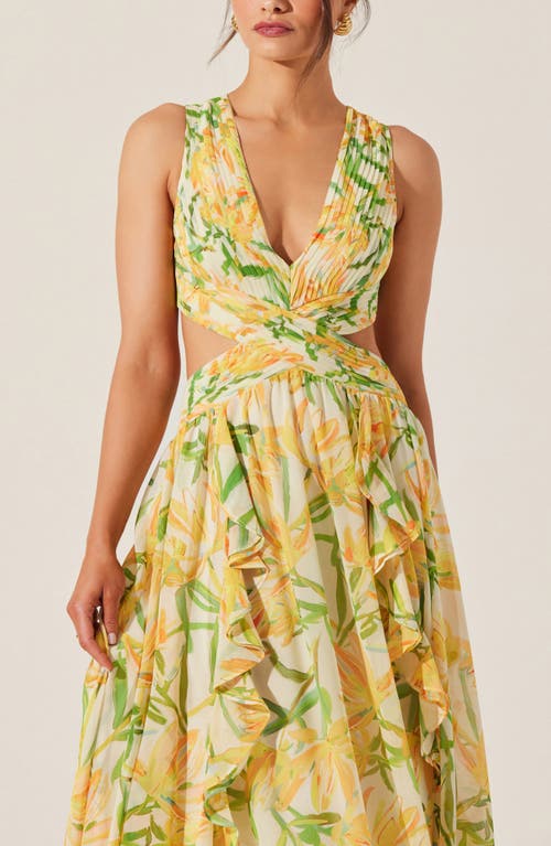 ASTR ASTR THE LABEL NOYA FLORAL PLEATED CUTOUT MAXI DRESS 