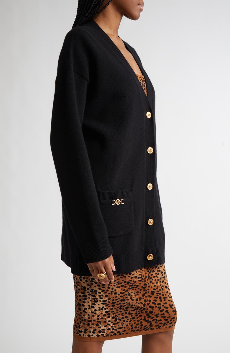 Versace Medusa Detail Wool & Cashmere Cardigan, Alternate, color, 