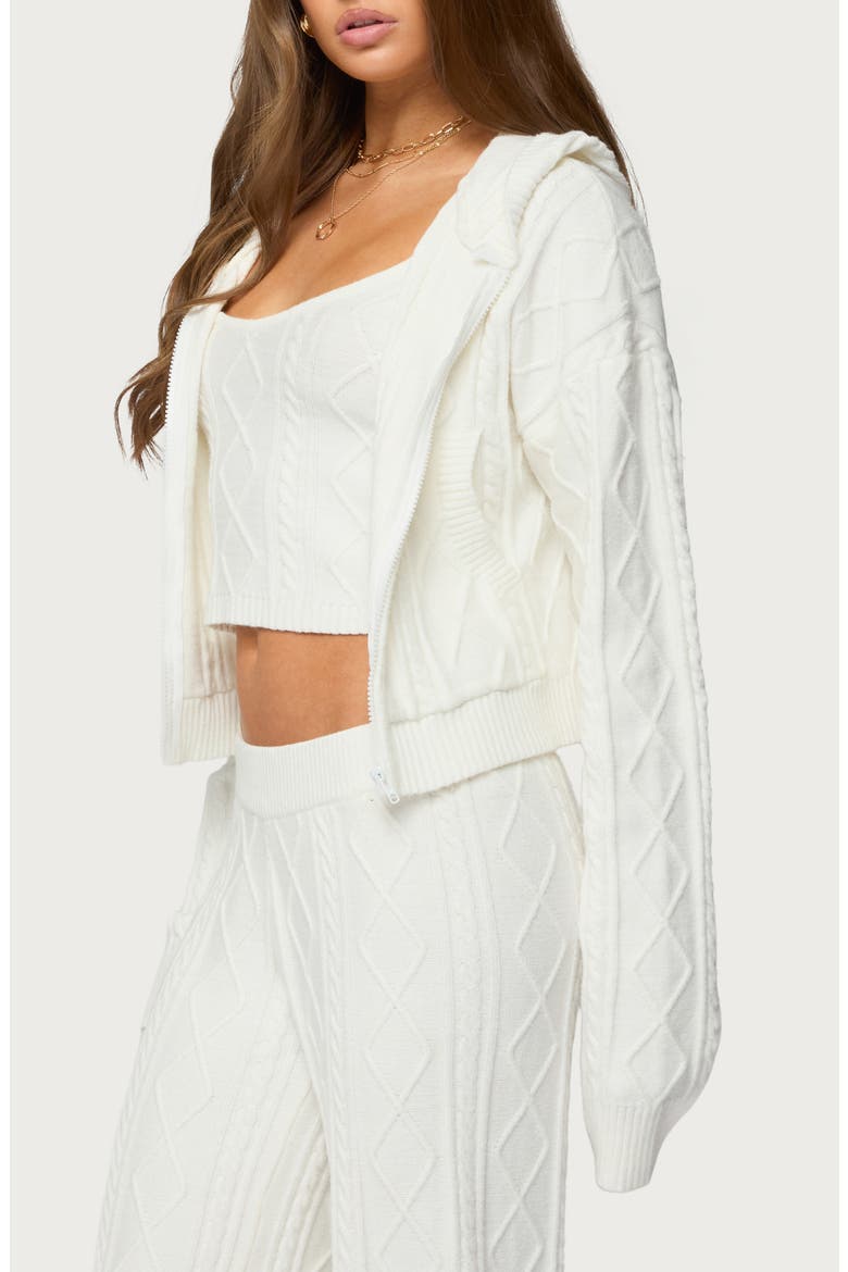Louise Cable Stitch Hoodie, Alternate, color, WHITE