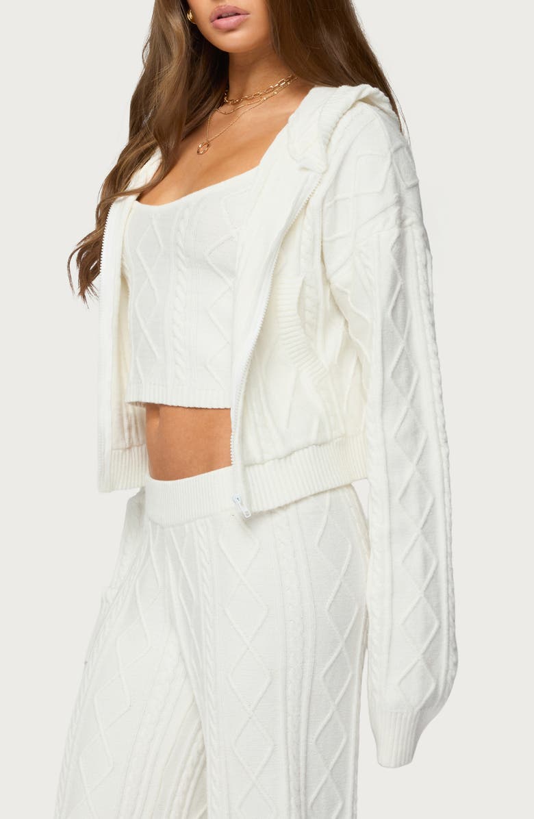 EDIKTED Louise Cable Stitch Hoodie, Alternate, color, 