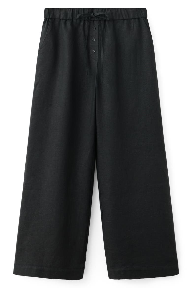 Pull-On Wide Leg Linen Pants, Alternate, color, BLACK