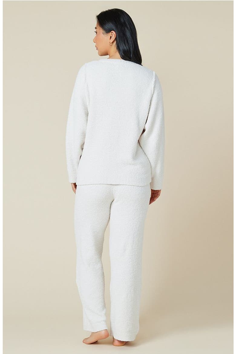 Solid Marshmallow Reverse Seam Crew Neck Lounge Set with Bracelet Sleeve, Alternate, color, Almond