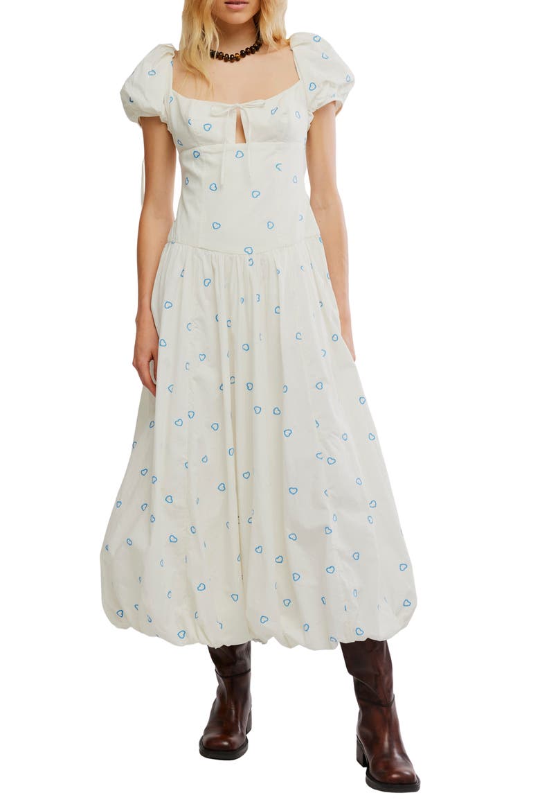 Bali Sprinkled Heart Puff Sleeve Cotton Maxi Dress, Main, color, TOFU COMBO