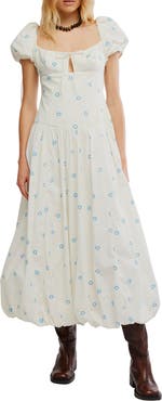 Free People Bali Sprinkled Heart Puff Sleeve Cotton Maxi Dress