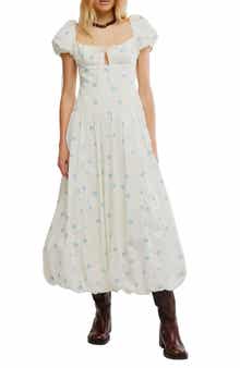 Free People Bali Sprinkled Heart Puff Sleeve Cotton Maxi Dress
