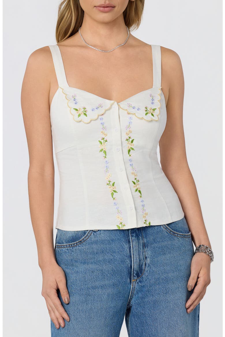 Shayna Floral Embroidered Button-Up Top, Main, color, OFF WHITE
