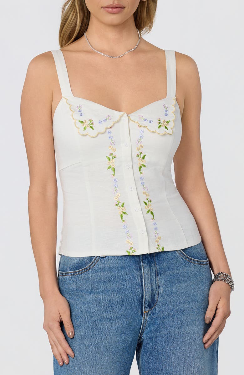 ASTR the Label Shayna Floral Embroidered Button-Up Top, Main, color, Off White