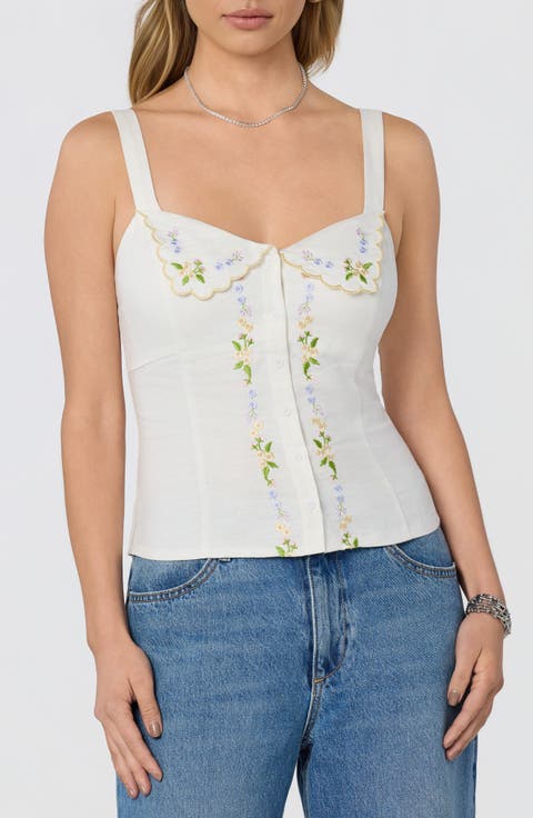 Shayna Floral Embroidered Button-Up Top