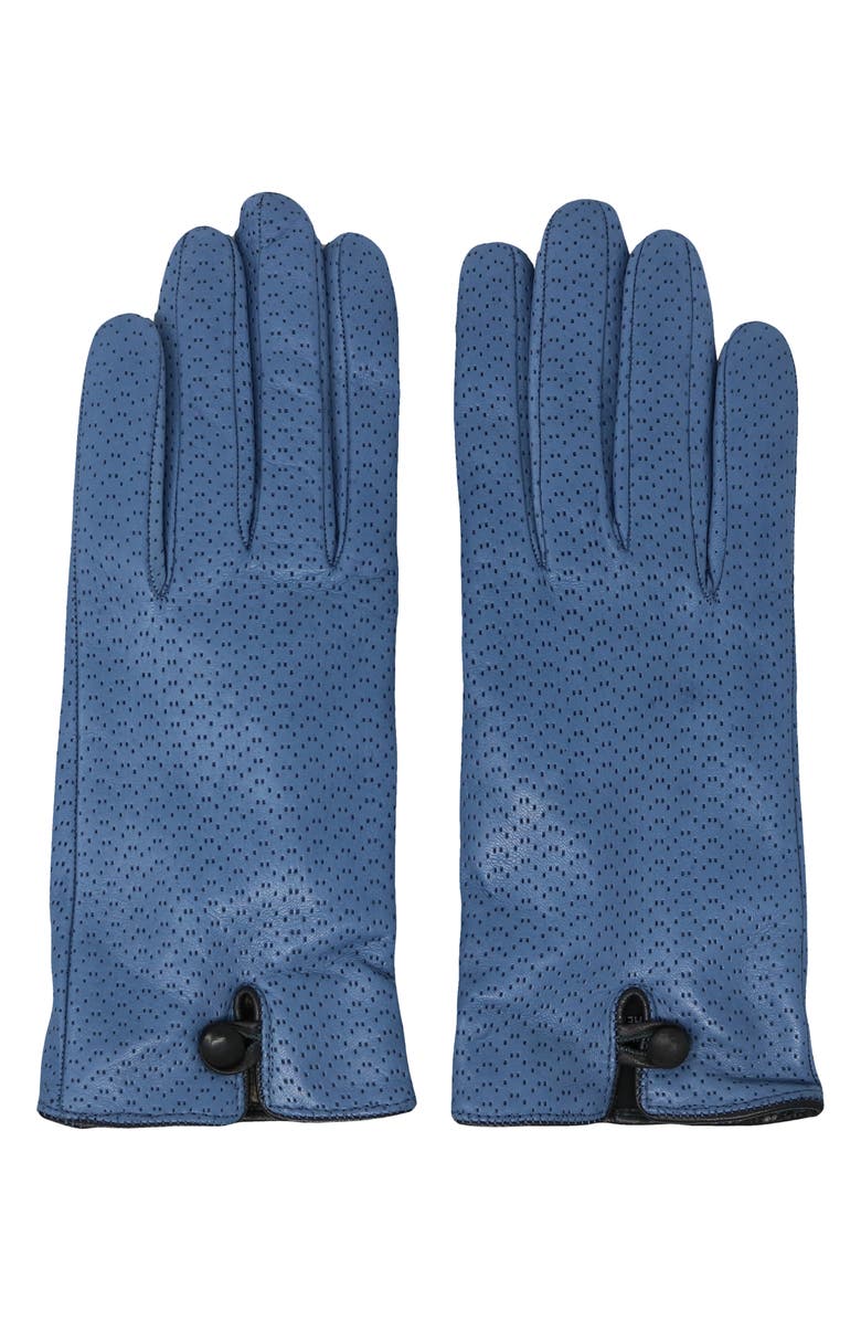 Nicoletta Rosi Cashmere Lined Perforated Lambskin Leather Gloves, Alternate, color,