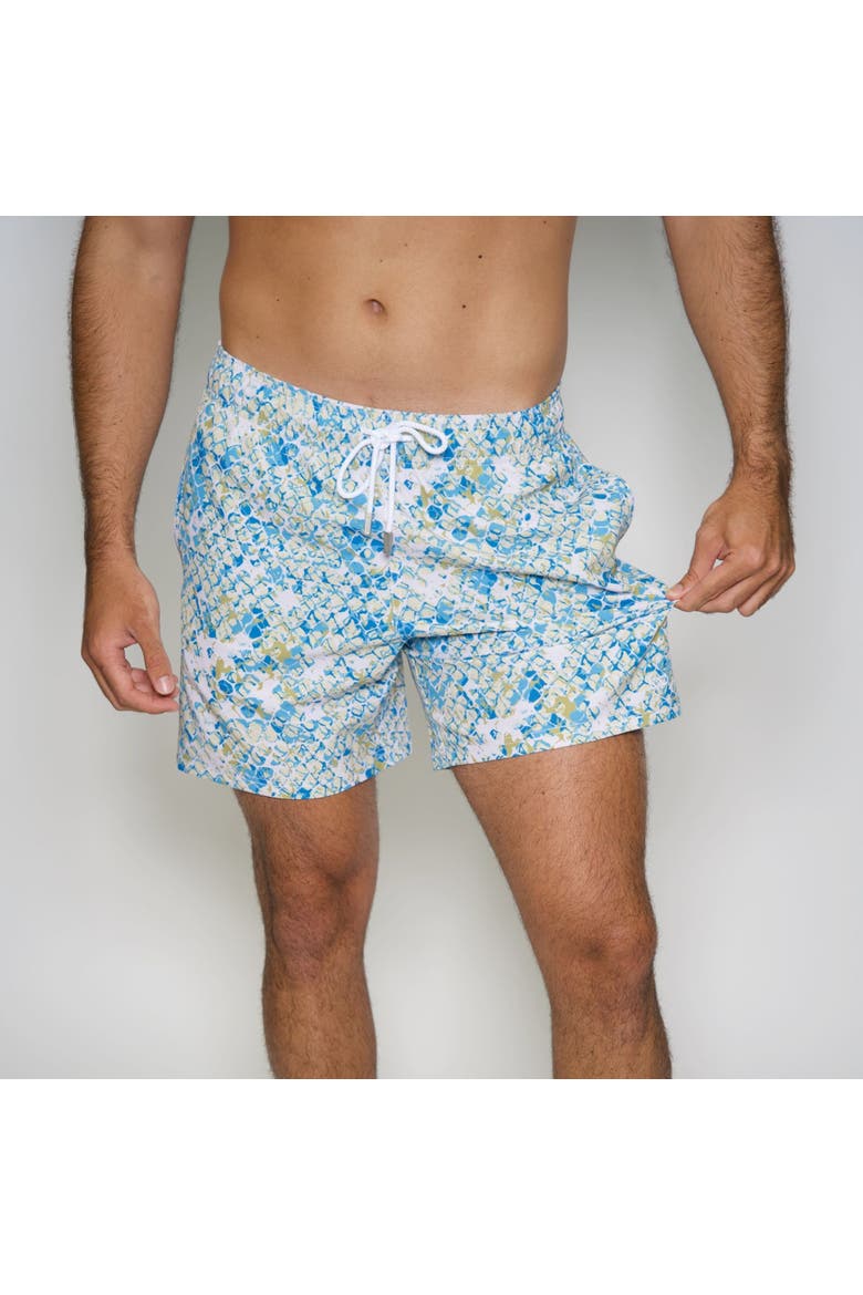 4.25" Le Club Eco-Friendly 4 Way Stretch Men's Swim Trunks, Alternate, color, White with snake print