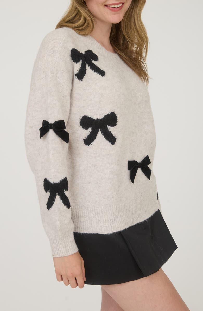 Blu Pepper Bow Embellished Sweater, Alternate, color, Oatmeal