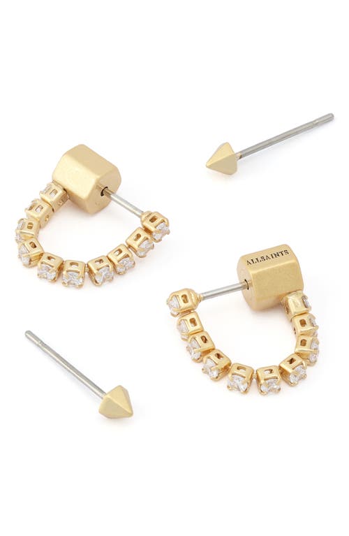 Allsaints Crystal Front-back Stud Earrings Set In Gold