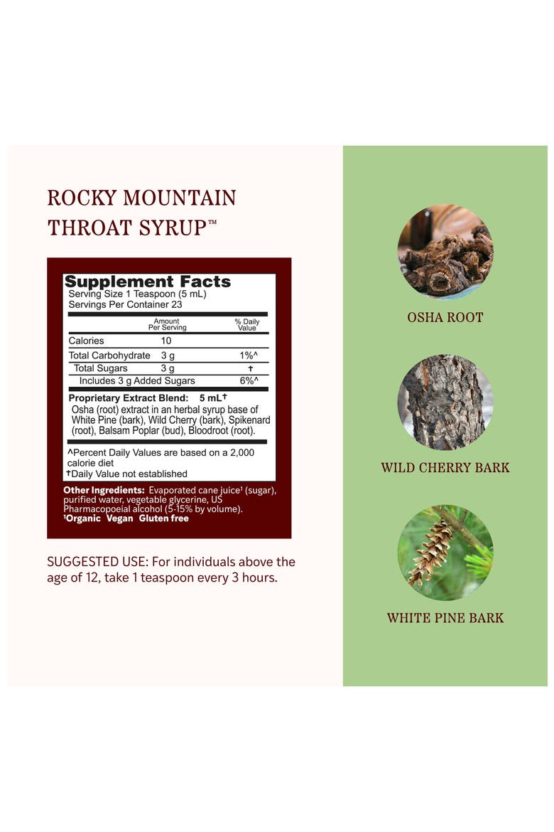 Rocky Mountain Throat Syrup - Supports Throat Wellness - Soothing Lung Health Support - Supports Sinus, Throat, Bronchiole & Lung Health - Gluten-Free & Vegan - 4 fl oz, Alternate, color, No Color
