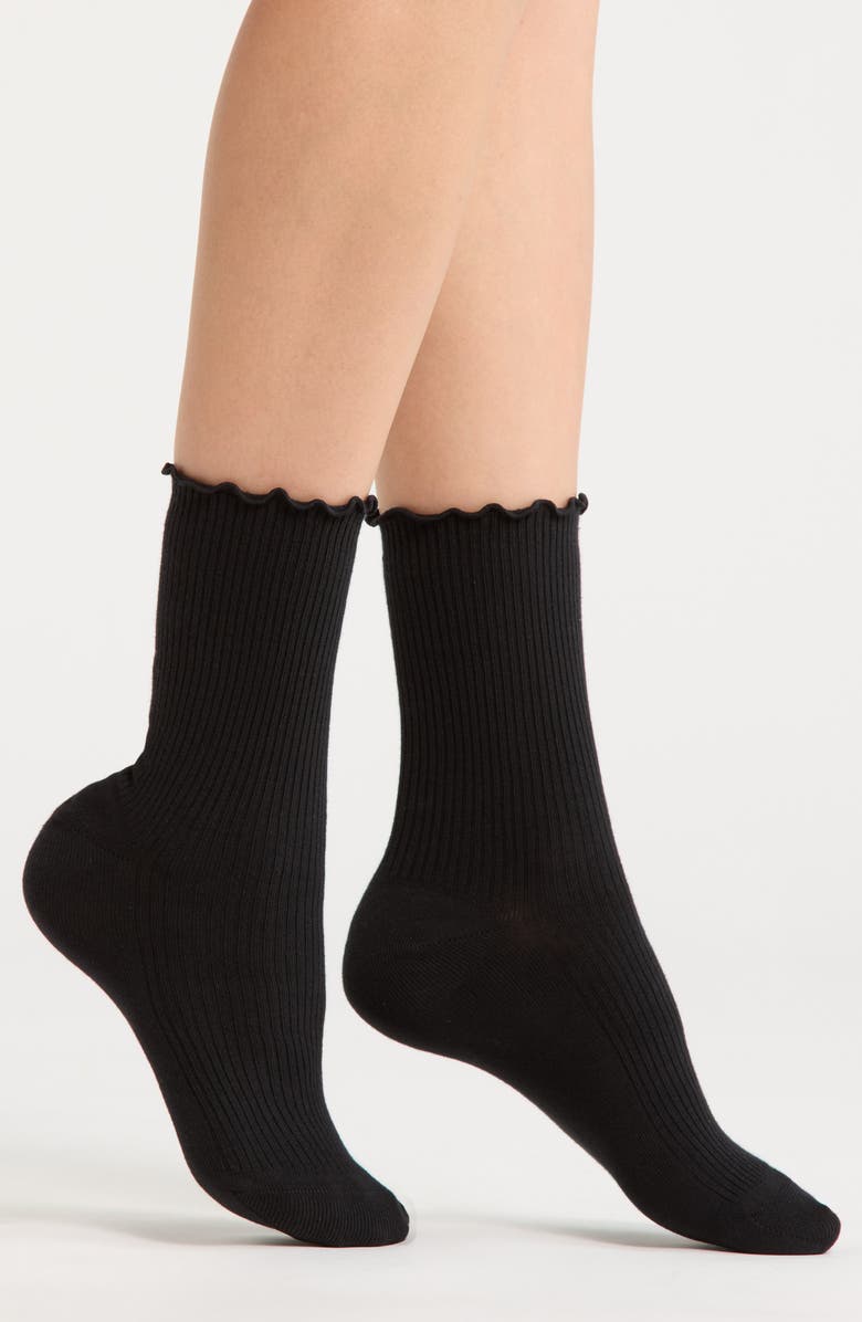 Nordstrom Lettuce Edge Quarter Crew Socks, Main, color, Black