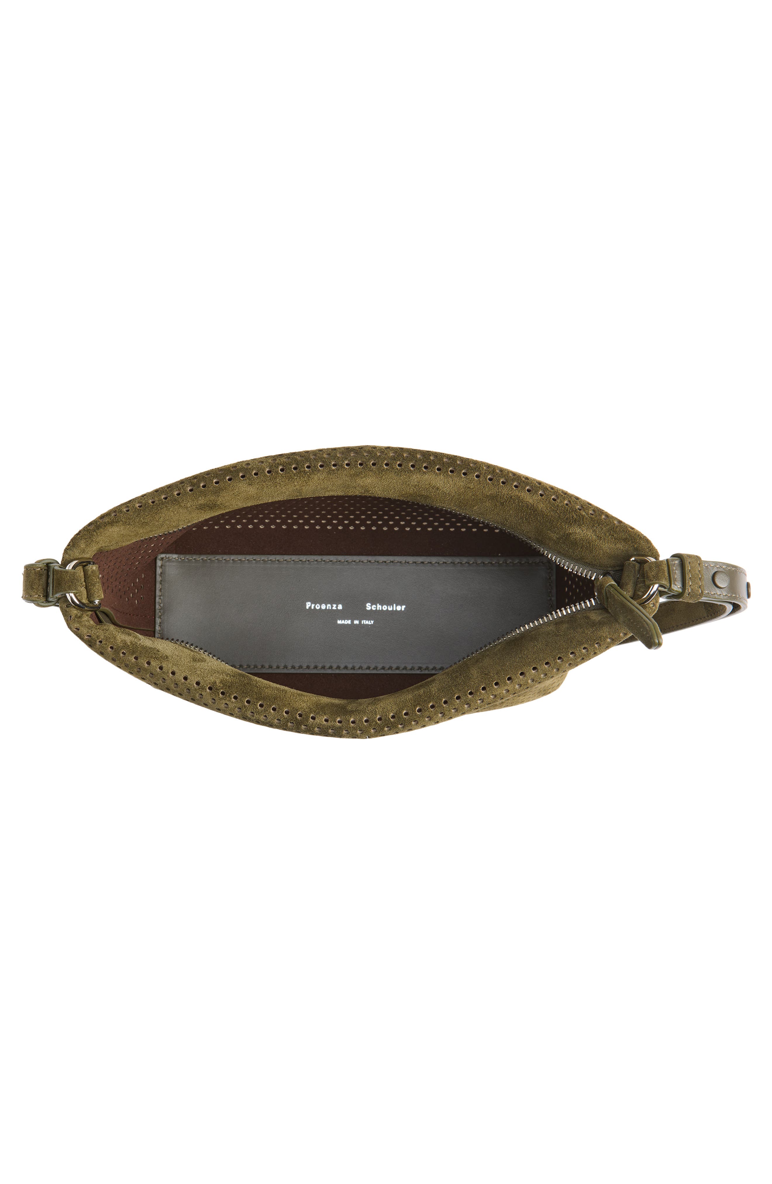 Bond Perforated Suede Shoulder Bag, Alternate, color, OLIVE