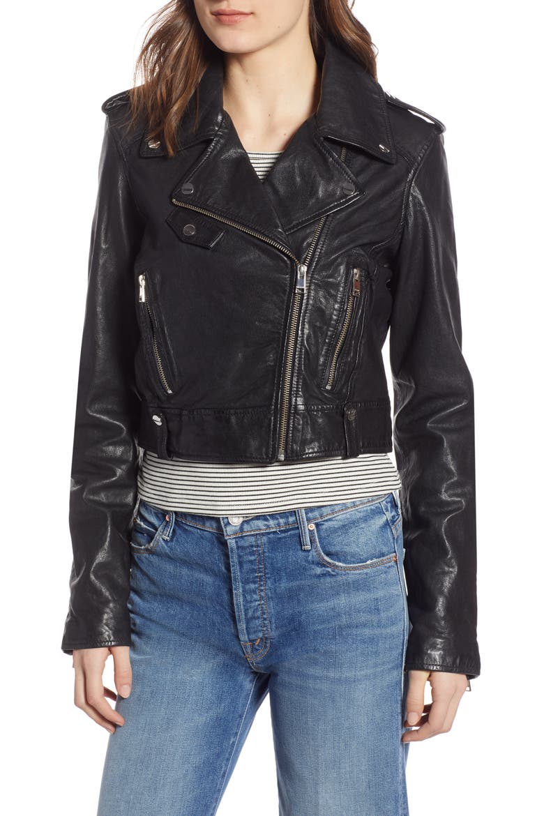 Crop Biker Jacket, Alternate, color, BLACK