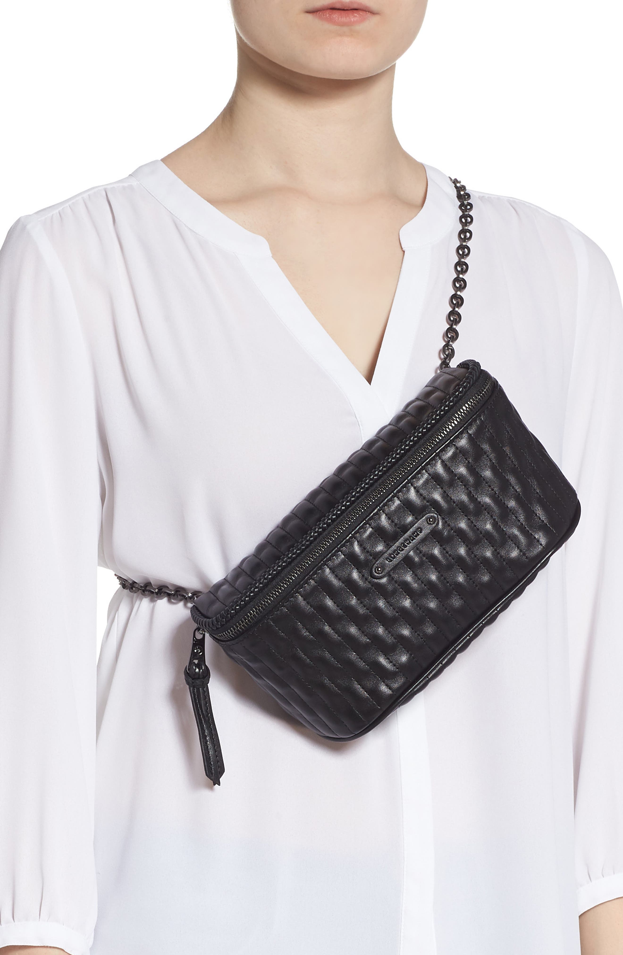Longchamp Amazone Quilted Leather Belt Bag, Alternate, color, Black