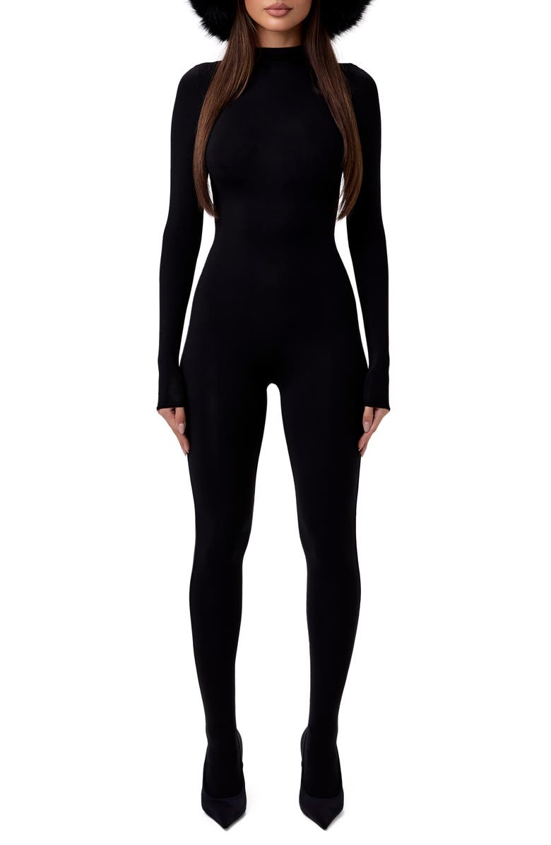 Naked Wardrobe Long Sleeve Closed Toe Jumpsuit, Main, color, Black
