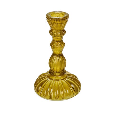 Tall Embossed Reclaimed Glass Taper Holder, Chartreuse