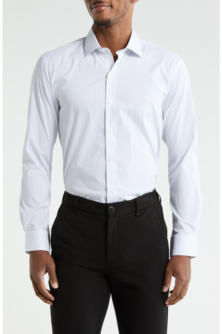 Dot Stripe Stretch Dress Shirt, Main, color, WHITE NAVY LIGHT BLUE