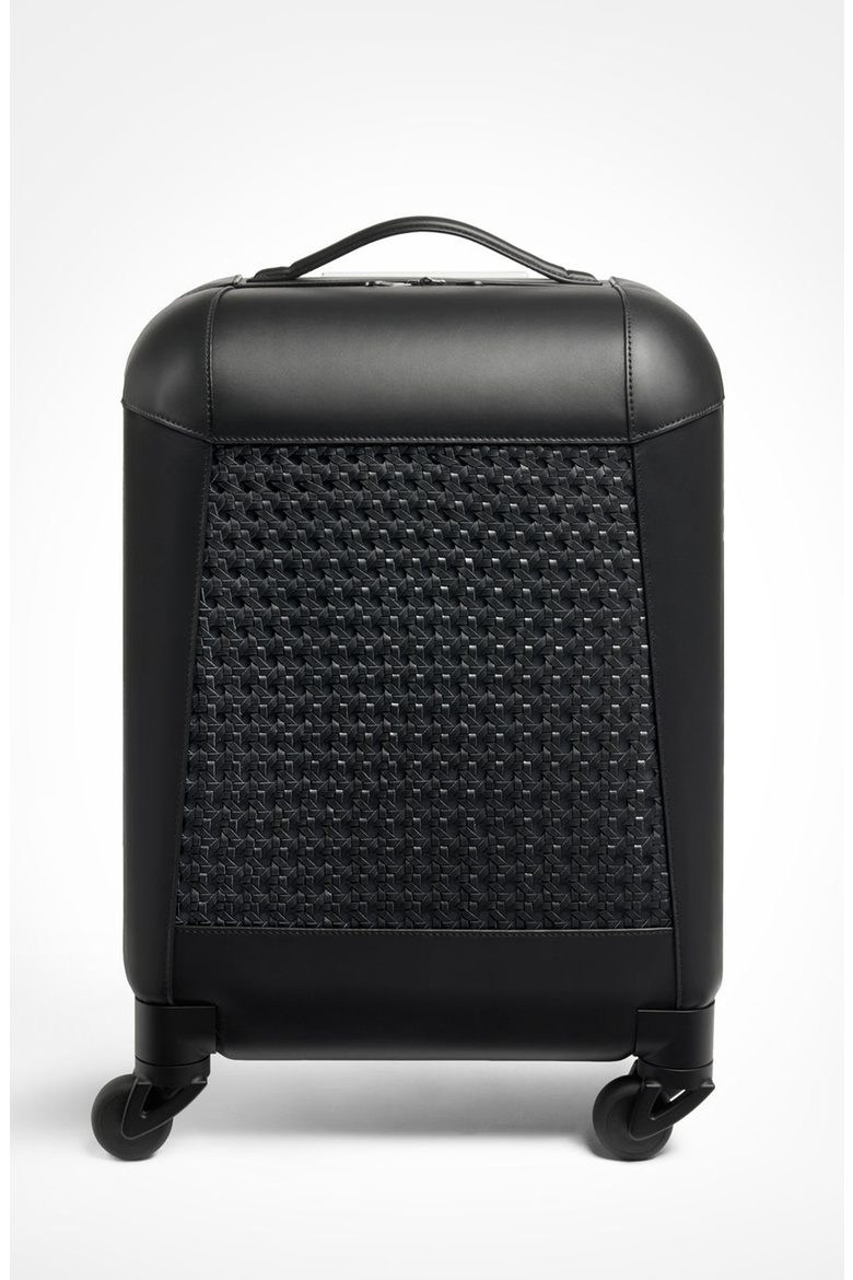 Calfskin Lucite Handle Carry-on 19 Luggage, Main, color, Black / Palladium