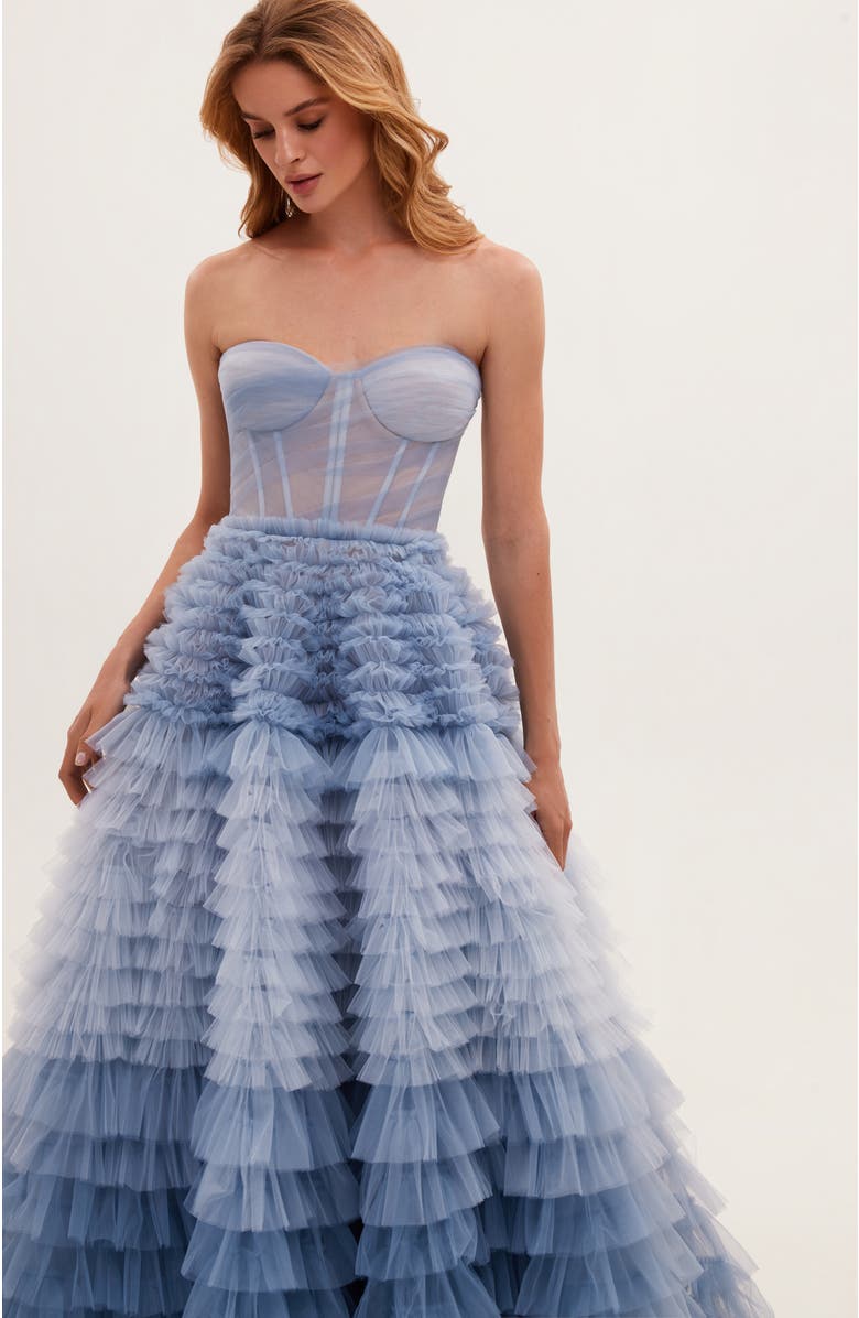 Milla Light Blue Strapless Frill-Layered Fluffy Dress, Alternate, color, Light Blue