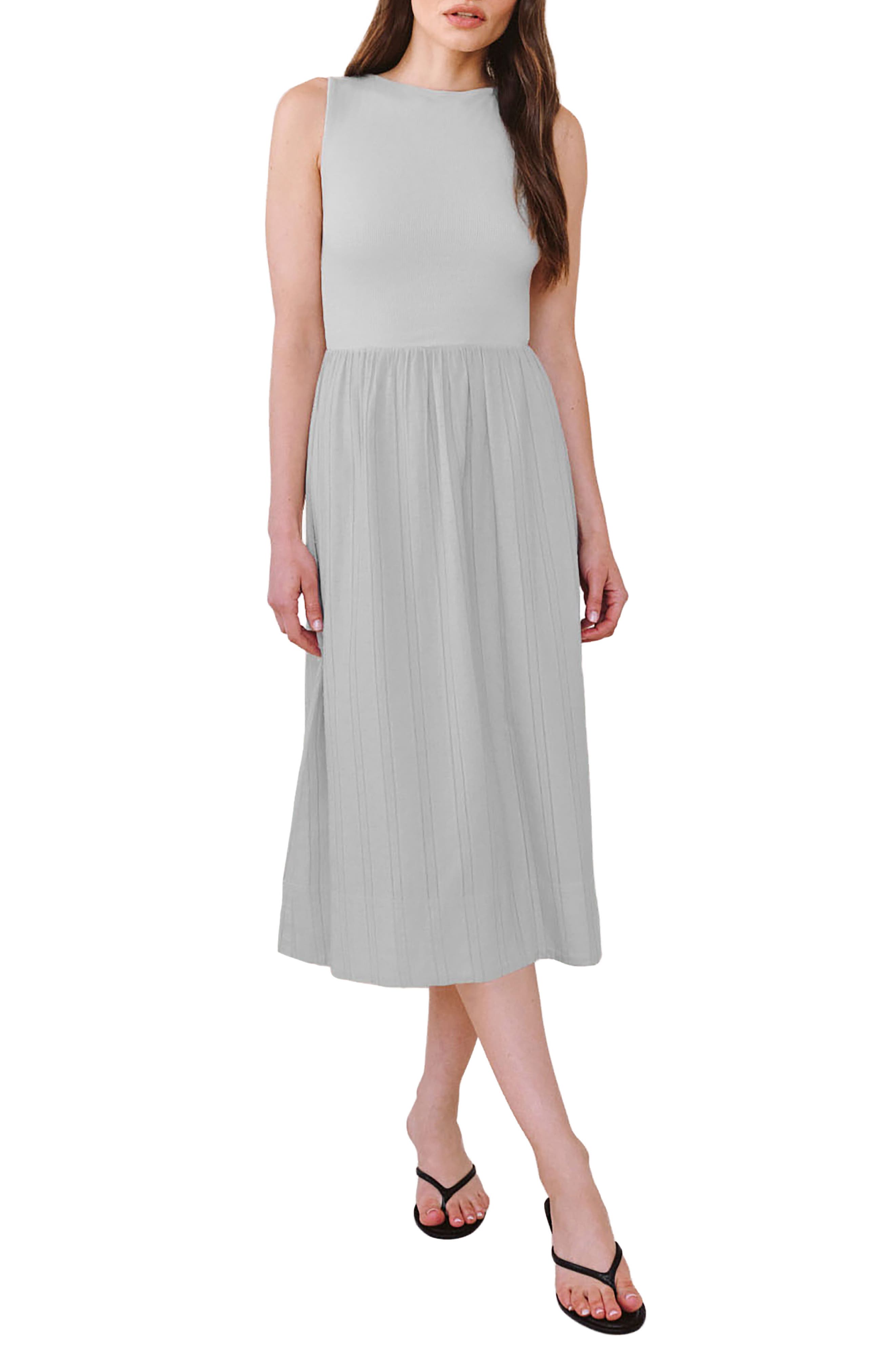 Mixed Media Sleeveless Midi Dress