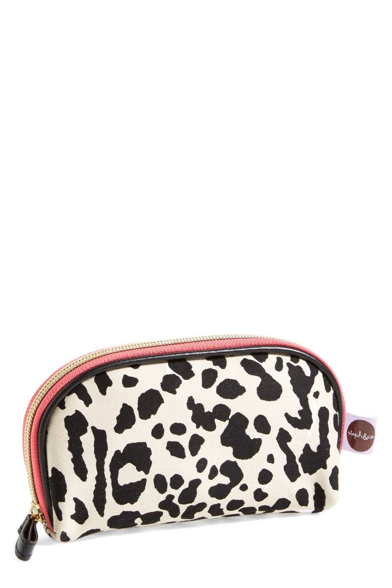 steph&co. 'Leopard' Nylon Mini Dome Cosmetics Case (Nordstrom Exclusive), Main, color, NO COLOR