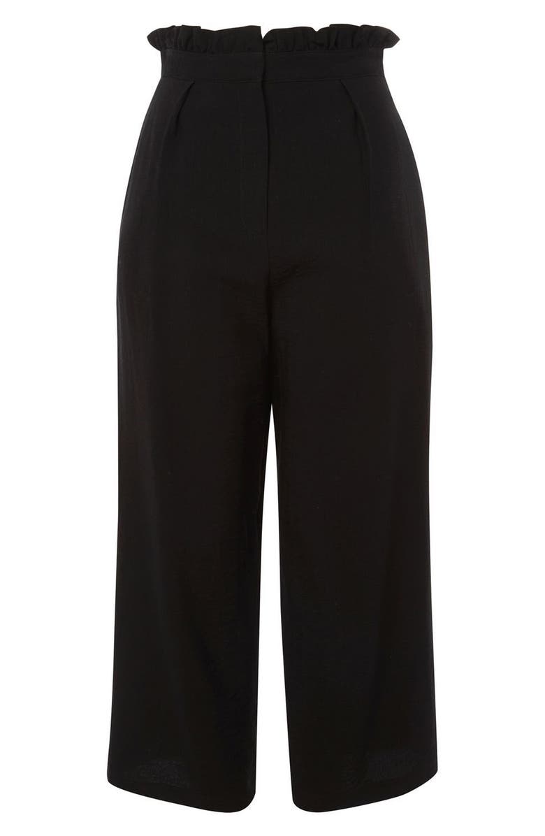 Topshop Ruffle Waist Trousers, Alternate, color, Black