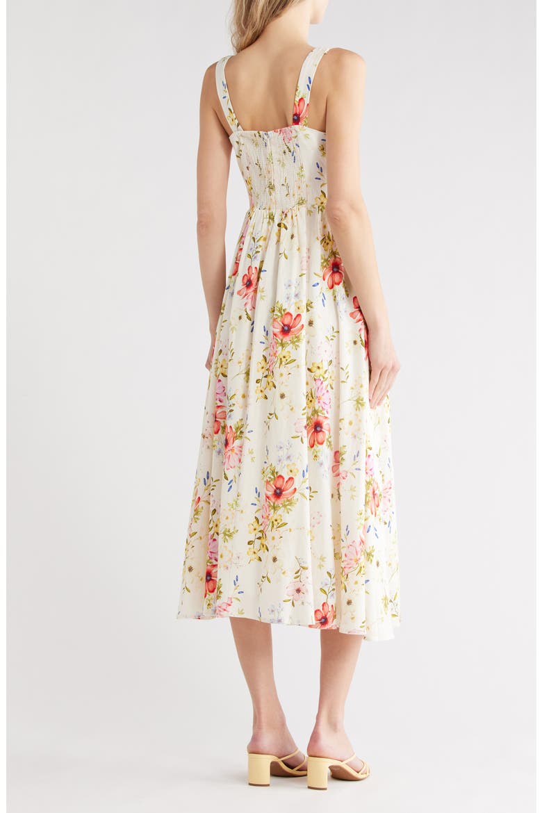 Bustier Linen Blend Midi Sundress, Alternate, color, IVORY FLOWER PRESS
