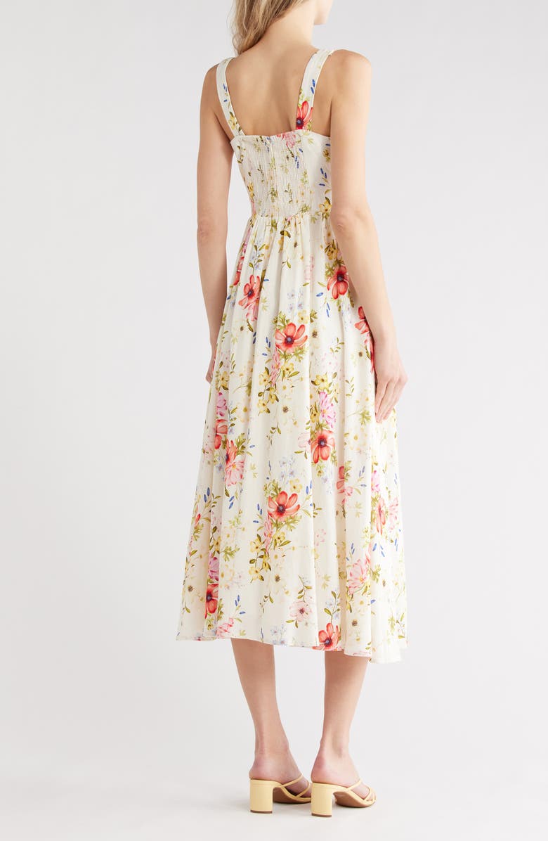 Avec Les Filles Bustier Linen Blend Midi Sundress, Alternate, color, Ivory Flower Press