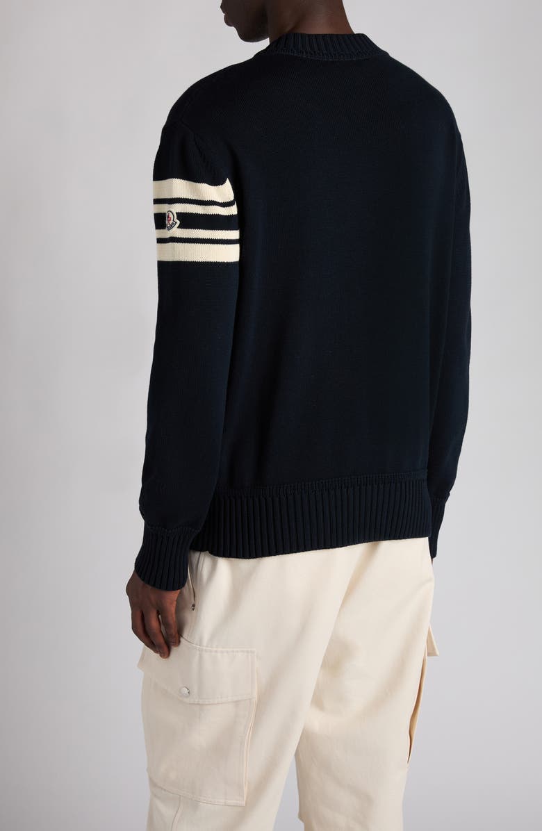 Moncler Logo Embellished Cotton Sweater, Alternate, color, Obsidian Blue