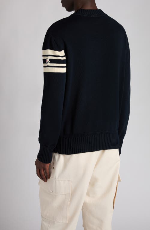 Moncler Cotton Crew Neck Sweater With Ribbed Cuffs And Hem
