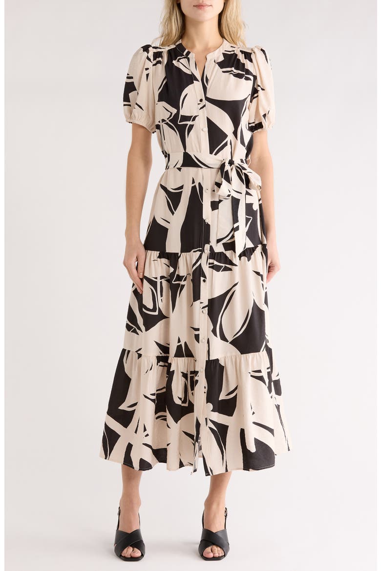 Print Belted Maxi Dress, Main, color, RICH BLACK 060