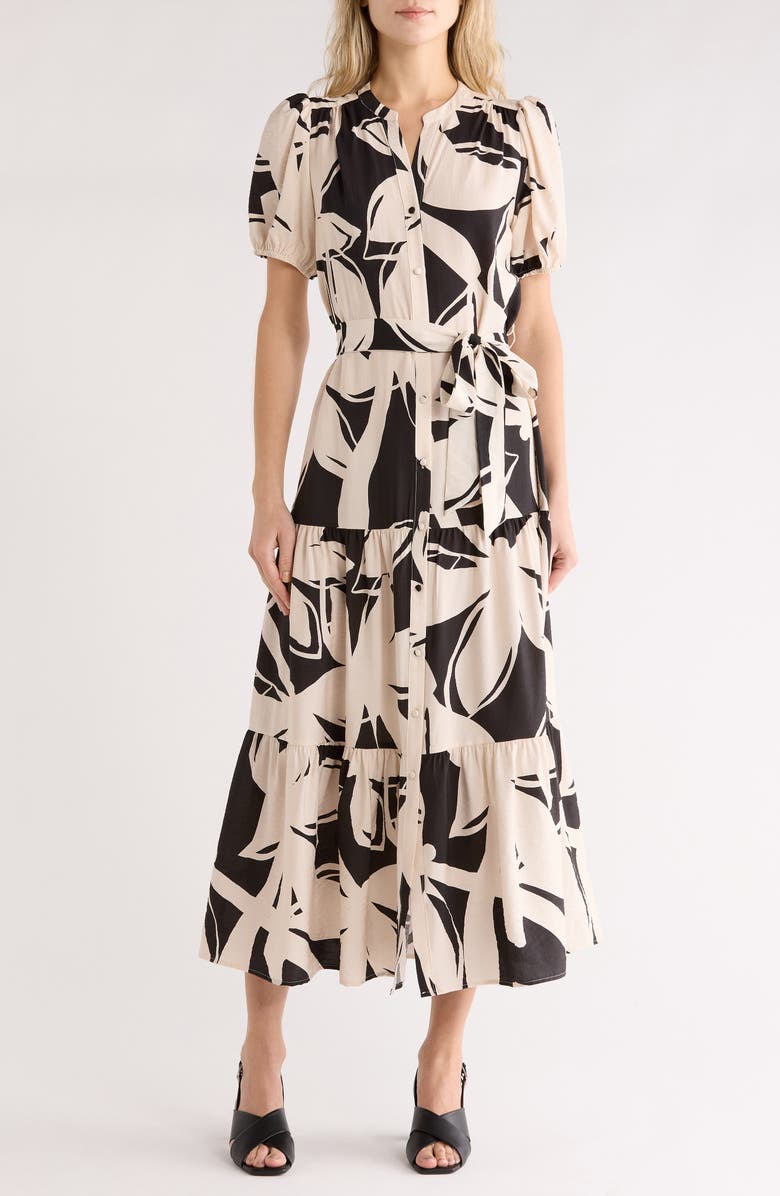 Halogen<sup>®</sup> Print Belted Maxi Dress, Main, color, Rich Black 060