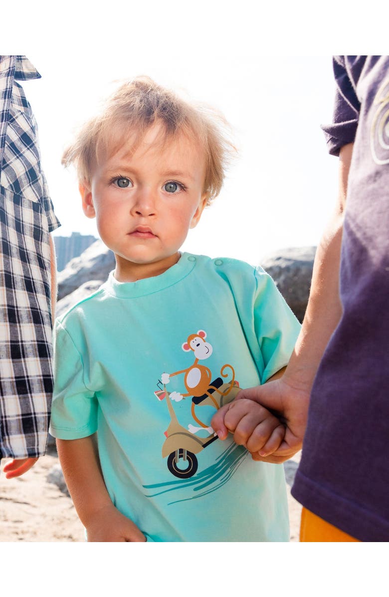 Deux par Deux Baby Boy's Two-Piece Top And Short Set Monkey On Navy And Turquoise Moped, Alternate, color, Monkey On Navy And Turquoise