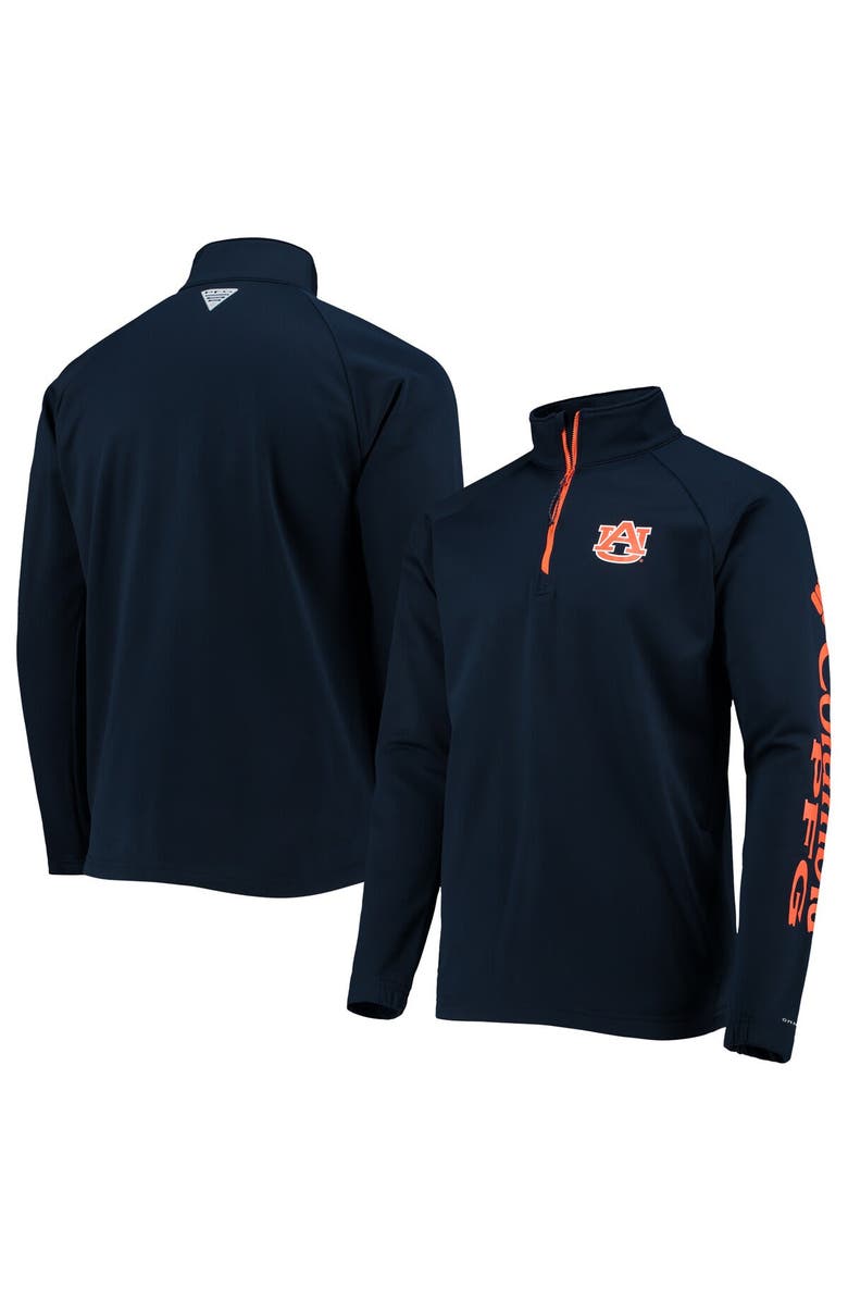 Columbia Men's Columbia Navy Auburn Tigers Terminal Tackle Fleece Raglan Omni-Shade Quarter-Zip Jacket, Main, color, Navy
