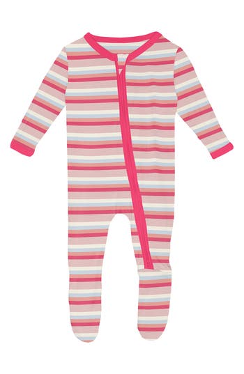 Kickee Pants Stripe Print Zip Footie In Multi