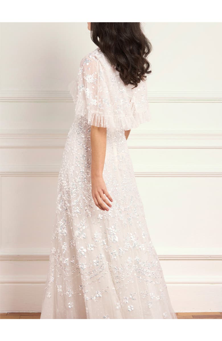 Needle & Thread Freya Cape Ankle Gown, Alternate, color, Swan White