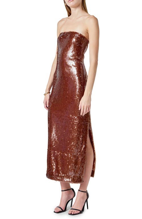 Endless Rose Sequin Strapless Midi Dress In Brown