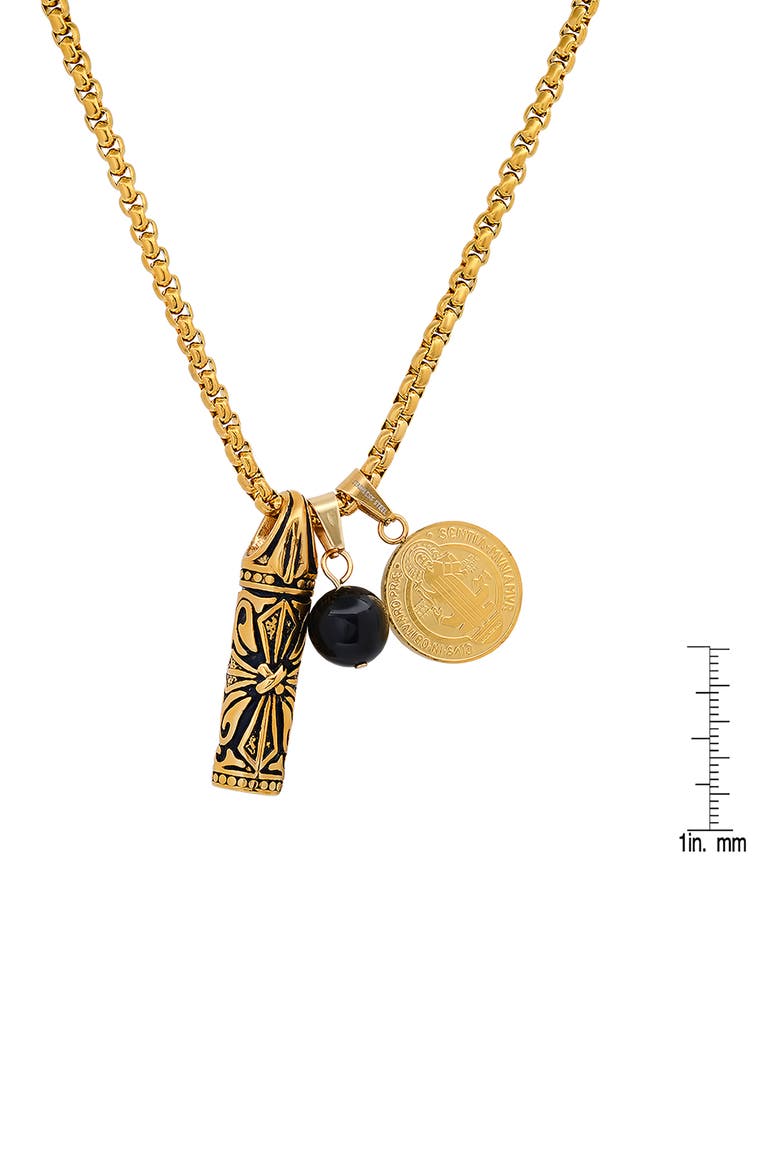 Men's 18K Gold Plated Stainless Steel Mixed Charm Pendant Necklace, Alternate, color, GOLD/BLACK