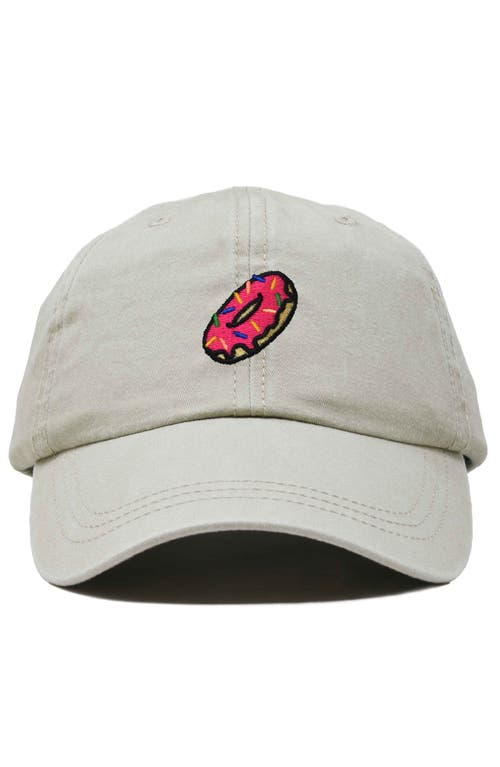 Dalix Donut Embroidered Adjustable Cap In Washed Stone White