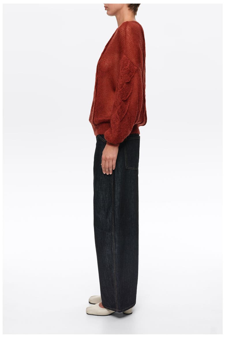 Mohair Cable Knit Sweater, Alternate, color, BRICK RED