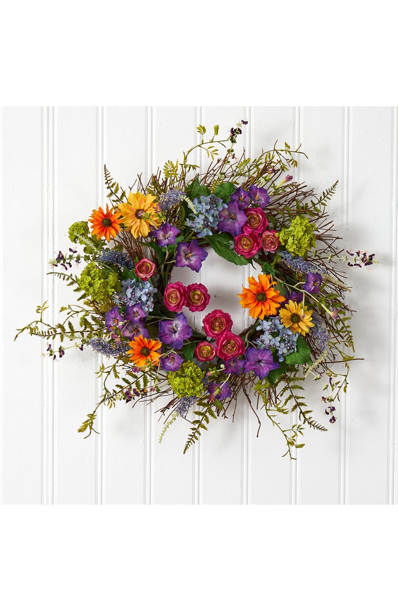 NEARLY NATURAL Multi 24" Spring Garden Wreath with Twig Base, Alternate, color, 