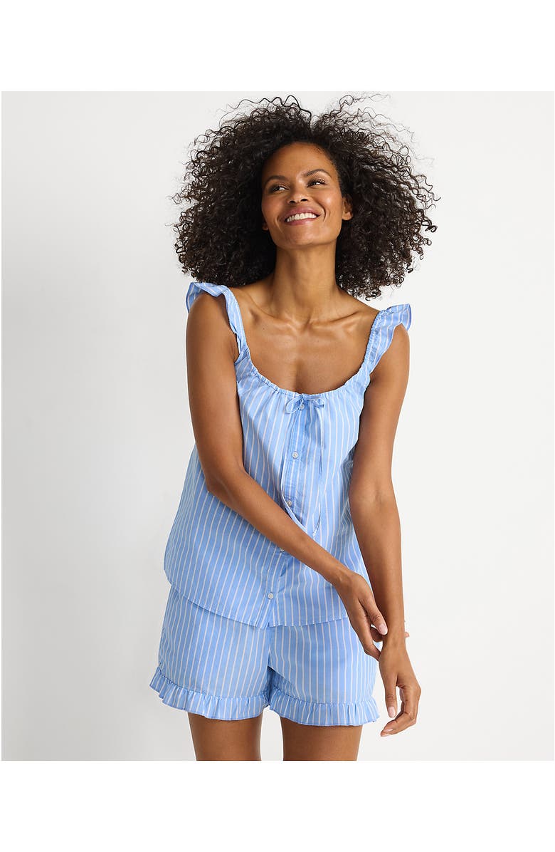 Lands' End Poplin 2 Piece Pajama Set - Tank Top and Shorts, Alternate, color, Blue/White Stripe