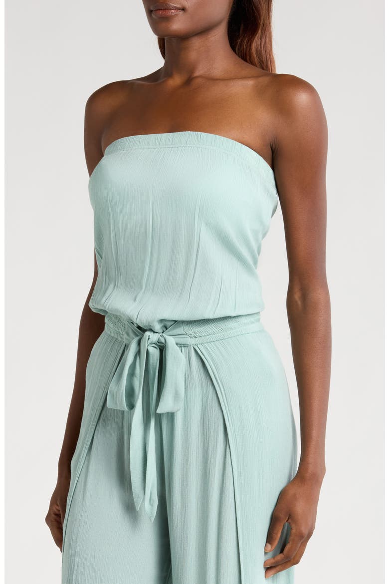 Strapless Cover-Up Jumpsuit, Alternate, color, TEAL LIGHT
